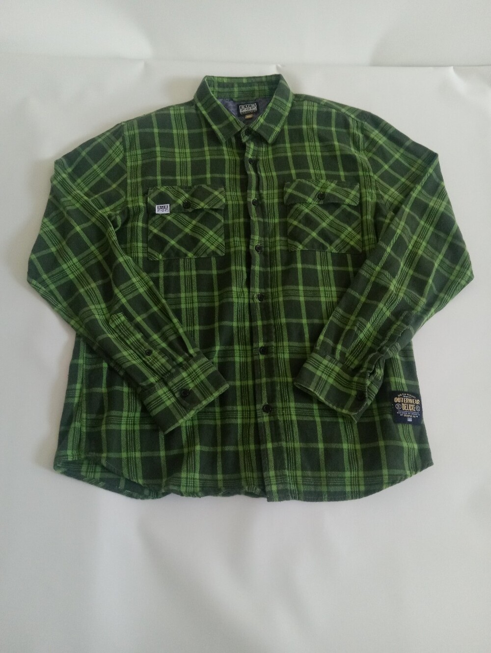 Sub Pop Records Green Plaid Flannel Button Up Indie Grung Rock Sz Medium